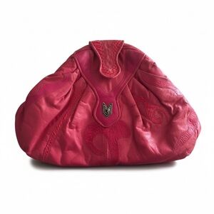 Vintage Hot Pink Tooled Leather Slouch Bag Boho Y2K Statement Purse